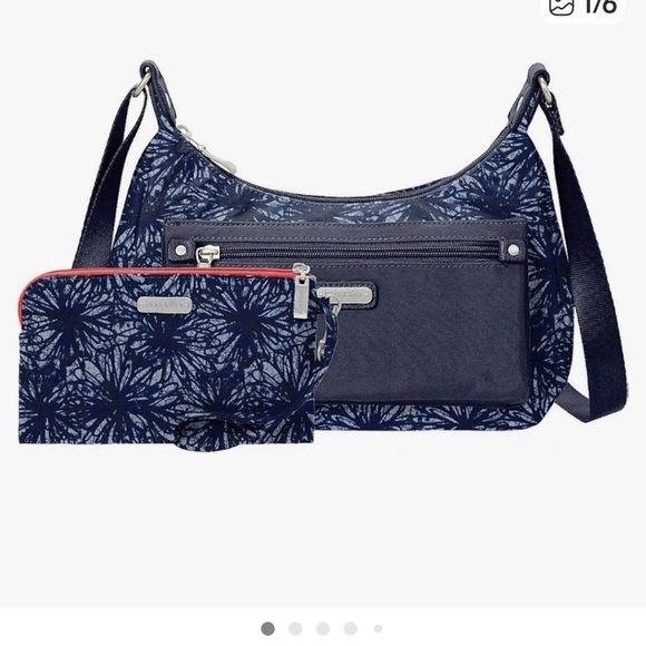 Baggallini Handbags - Baggallini “Out and About” Bag + Phone Wristlet,  RFID Indigo Floral NWT MSRP$68